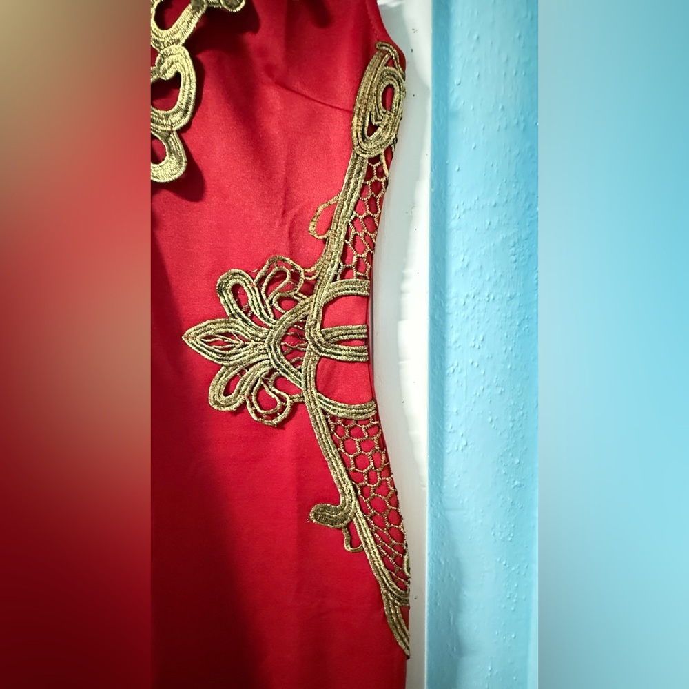 Elegant Red and Gold Floral Dress - Picture 12 of 13